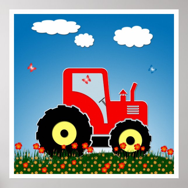 Poster Tracteur jouet rouge (Devant)