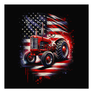 Poster Tracteur patriotique 4 juillet Drapeau américain F