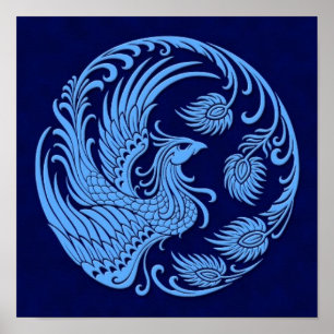 Poster Traditional Blue Phoenix Circle