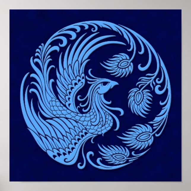 Poster Traditional Blue Phoenix Circle (Devant)