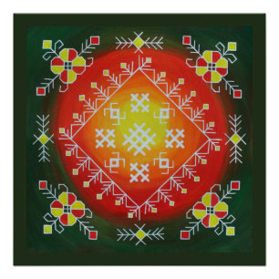 Poster Traditional Latvian folk art with symbols painting