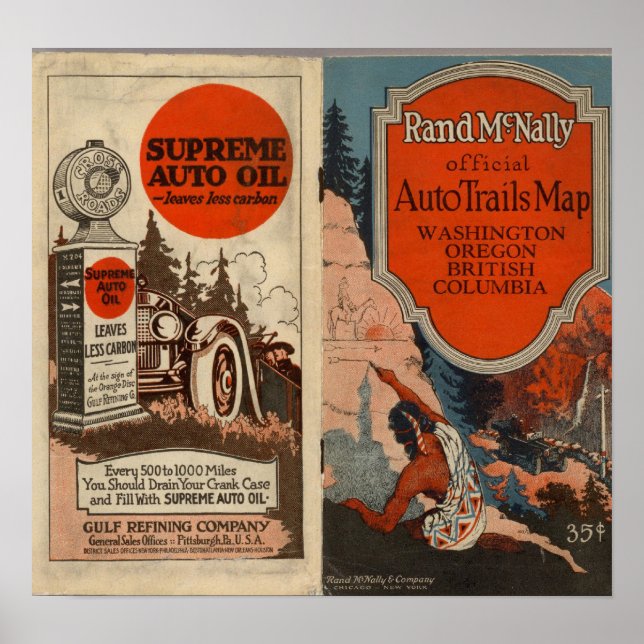Poster Trails automobiles de Washington, Oregon (Devant)