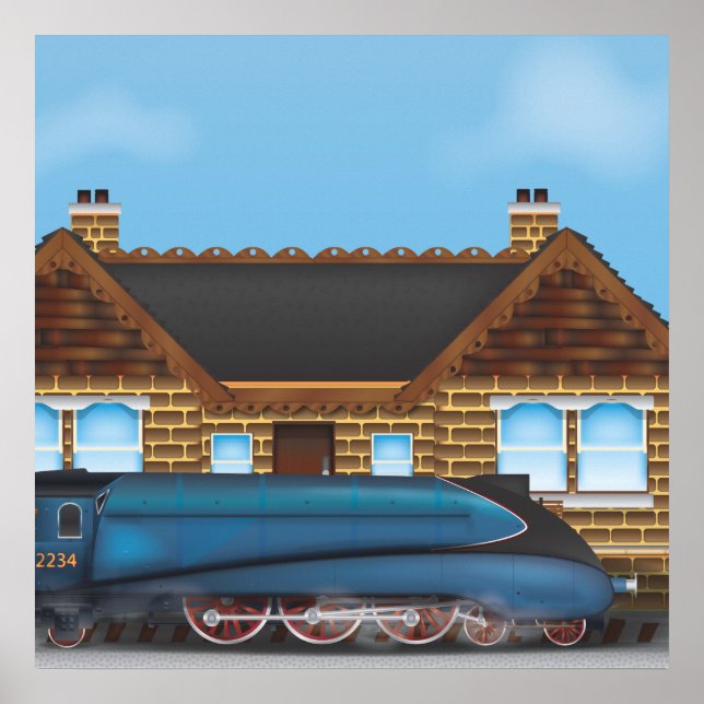 Poster Train à vapeur vintage à la gare (Devant)