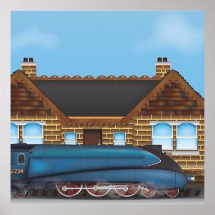 Poster Train à vapeur vintage en gare