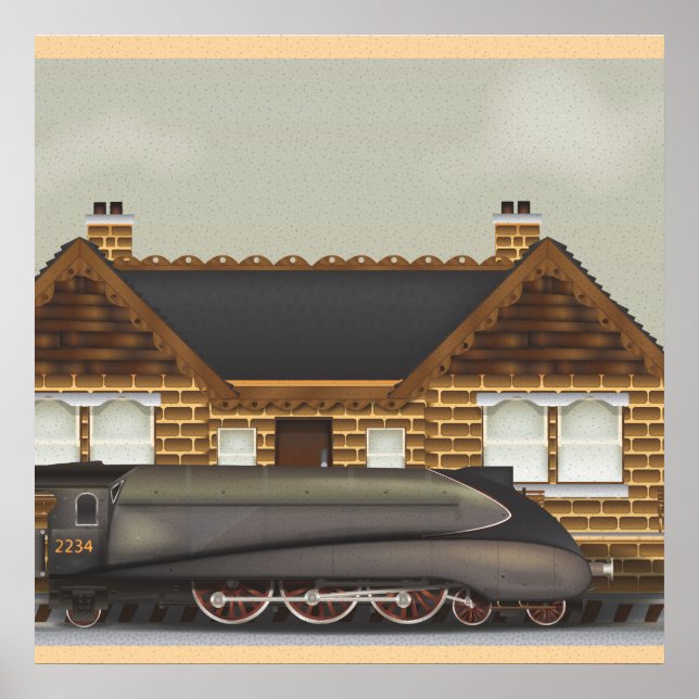 Poster Train à vapeur vintage en gare (Devant)