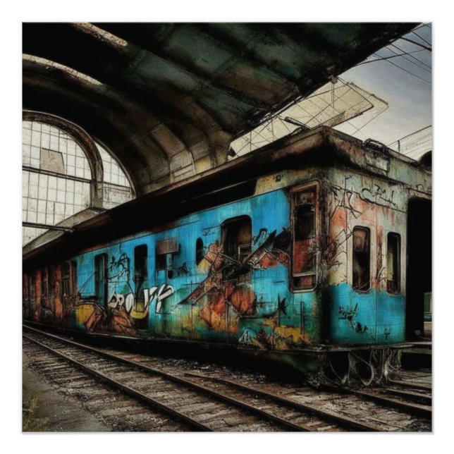 Poster Train abandonné avec graffitis Art de rue urbain (Devant)