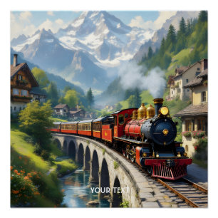 Poster Train antique Imaginaire Crimson