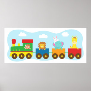 Poster Train d'animaux mignons colorés, pour la chambre d