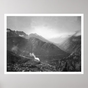 Poster Train de chemin de fer blanc de passage Alaska