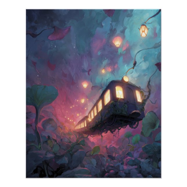 Poster Train de Lanternes Flottantes à Travers la Forêt d (Devant)