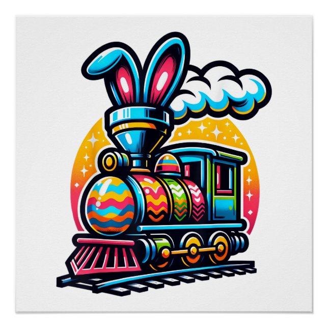 Poster Train de lapin Chemin de fer Œuf de Pâques Enfants (Devant)