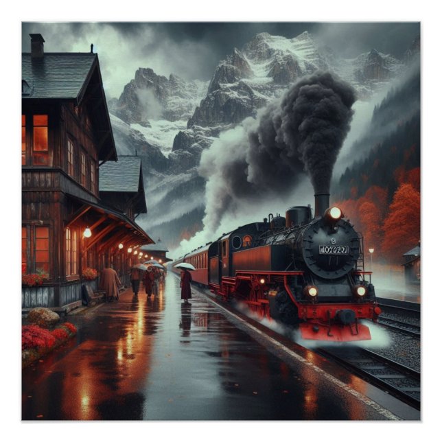 Poster Train de montagne d'automne (Devant)