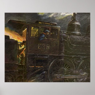 POSTER ~ Train de nuit orageux ~ Stocker les flamm
