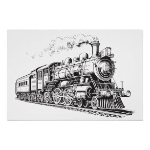 Poster Train Vintage Graphisme Croquis Retro Steam