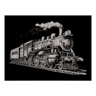 Poster Train Vintage Graphisme Croquis Retro Steam