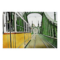 tramway jaune sur le pont Liberty - Budaoest