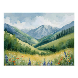 Poster Tranquille Mountain Meadow - Aquarelle Nature Wall