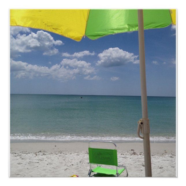 Poster Transat et parasol sur la plage (Devant)