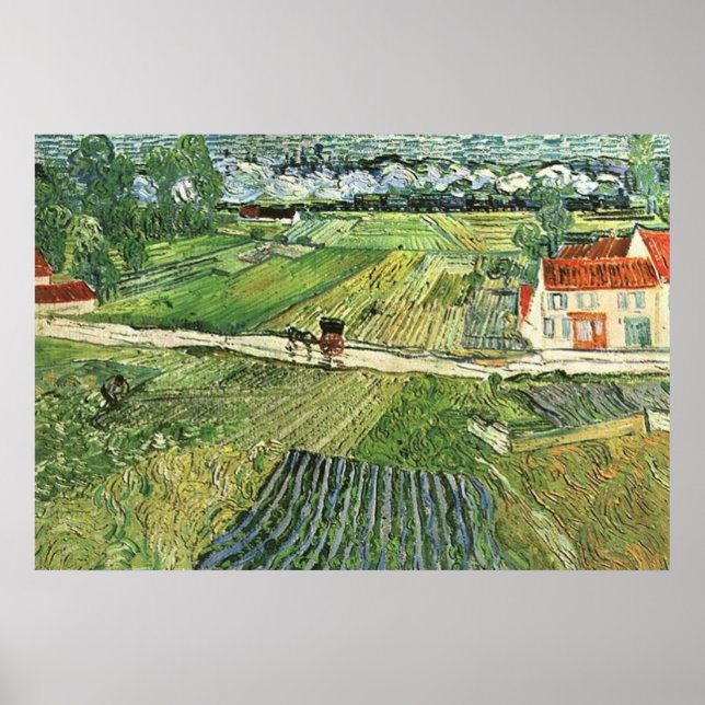 Poster Transport paysager avec train par Vincent van Gogh (Devant)