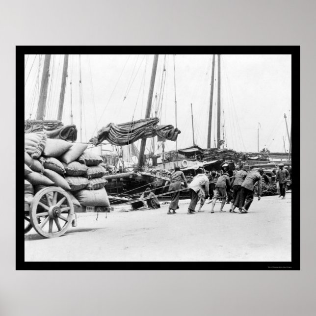 Poster Travailleurs des docks à Hong Kong 1908 (Devant)
