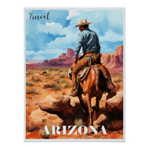 Poster Travel Arizona, Cowboy sur Horseback
