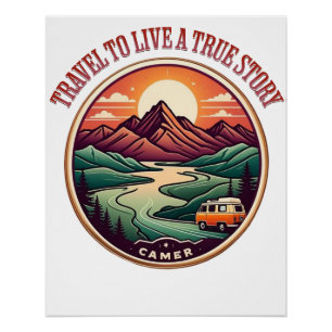 Poster Travel Real Story Tee — Pas de faux badge de voyag