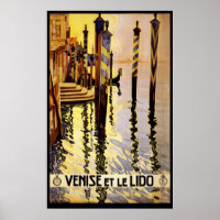 Poster Travel Venice Gondola Vintage Lido Venezia