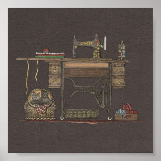 Poster Treadle Sewing Machine & Kittens