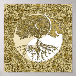 Poster Tree of Life Yin Yang Gold Mandala