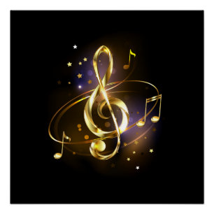 Poster Trèfle à trois feuilles en or Musique