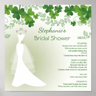 Poster trèfle irlandais, robe, Menu de la Baby Shower