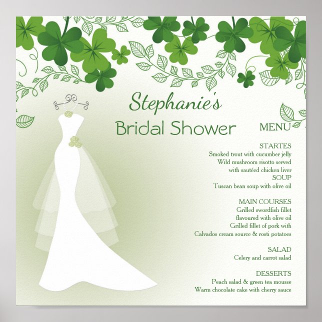 Poster trèfle irlandais, robe, Menu de la Baby Shower (Devant)
