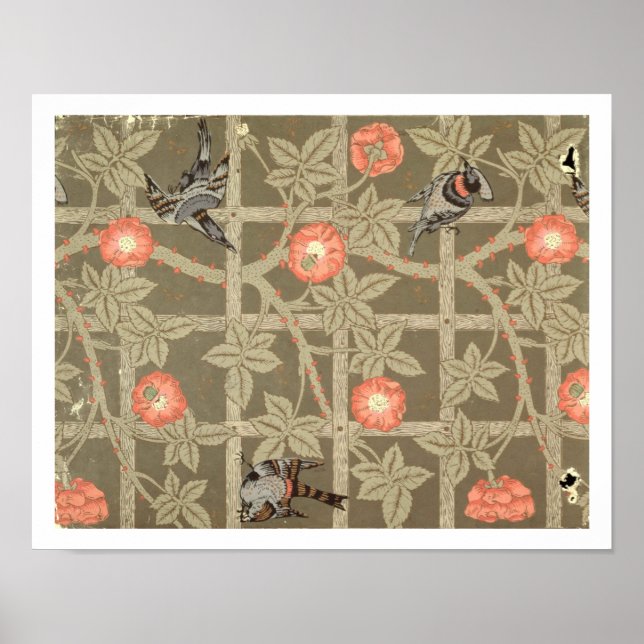 Poster Trellis wallpaper design with a bottle green backg (Devant)