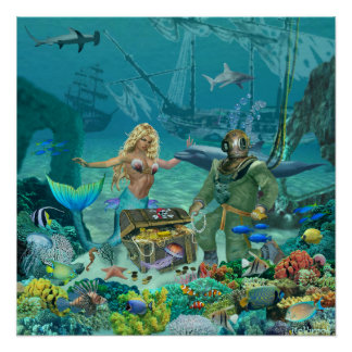 Poster Trésor du récif de corail de la sirène