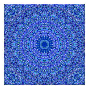 Poster Triangle bleu Kaleidoscope Mandala
