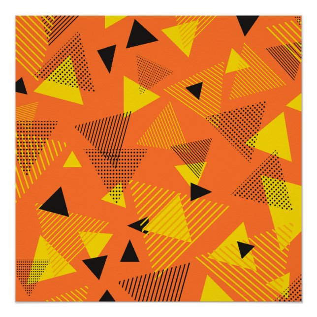 Poster Triangles d'Art Moderne Abstrait Orange Jaune Noir (Devant)