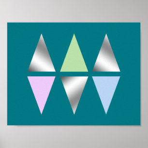 Poster triangles géométriques d'argent clair élégant de