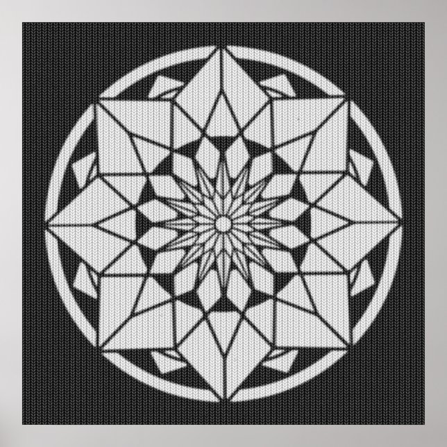 Poster Tricot Star Mandala noir et blanc (Devant)