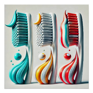 Poster Trio Brosse à dents. Art minimaliste pour Clinique