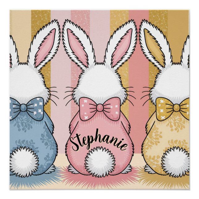 Poster Trio de 3 lapins, nom personnalisé (Devant)