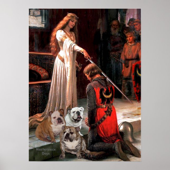 Poster Trio de Bouledogues Anglais - L'Accolade (Devant)