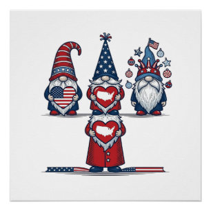 Poster Trio de gnomes patriotiques dessin vectoriel vinta