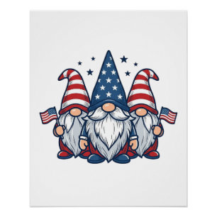 Poster Trio de gnomes patriotiques dessin vectoriel vinta