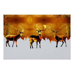Poster Trio de la Forêt Enchantée : Art du Cerf Oriental