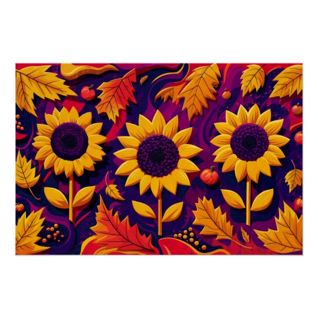 Poster Trio de tournesol violet, Fleurs folkloriques pour (Devant)