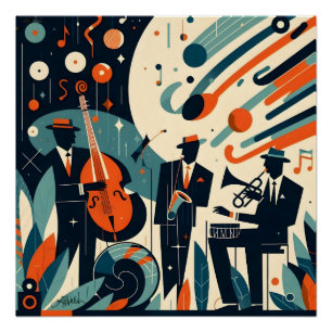 Poster Trio du Jazz Age du Milieu du Siècle Moderne
