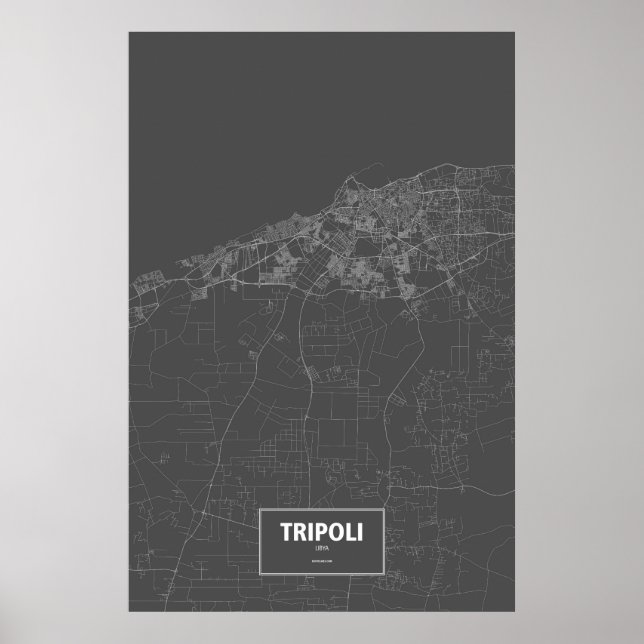 Poster Tripoli, Libye (blanc sur noir) (Devant)