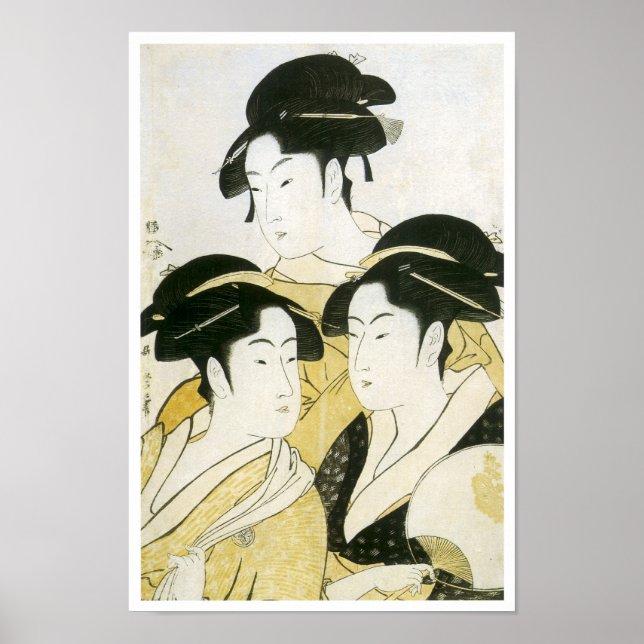 Poster Trois Beautés, Utamaro, années 1790 (Devant)