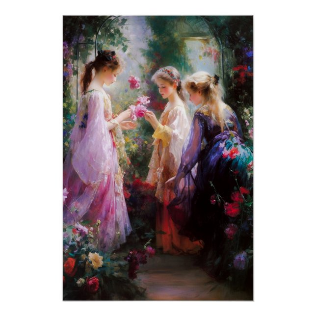 Poster Trois filles jouant dans un jardin  (Devant)