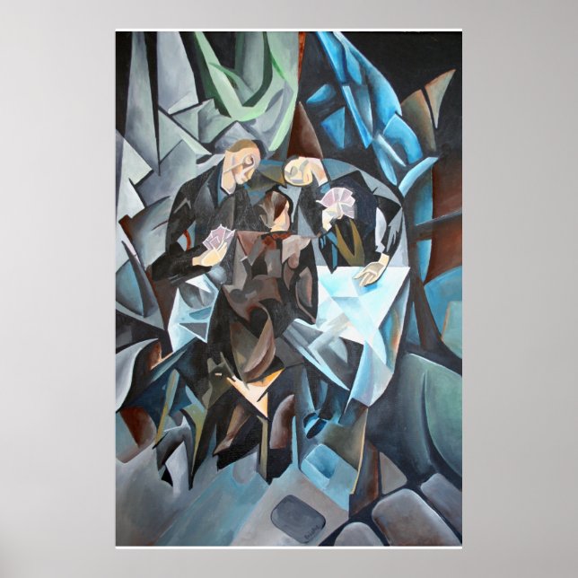 Poster Trois Hommes Jouant Aux Cartes Art Géométrique Apr (Devant)